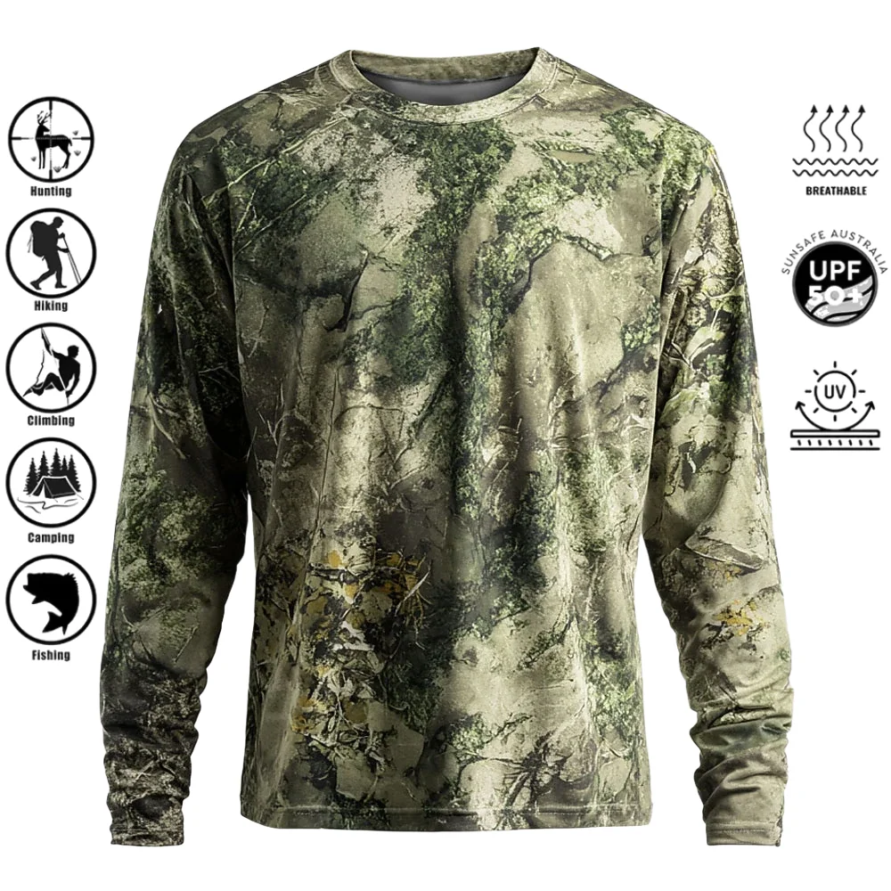 Fishing Shirt Uv Protection - เสื้อยืดแขนยาวผู้ชาย โพลีเอสเตอร์ พิมพ์ลาย 3D ลายพราง ป้องกันรังสียูวี