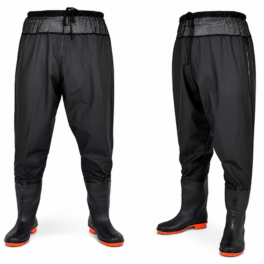 Fishing Pants Waterproof - กางเกงกันน้ำสำหรับตกปลาแบบเอวสูง สำหรับผู้ชายและผู้หญิง ผลิตจากไนลอนและพีวีซี กันน้ำได้ พร้อมรองเท้าบูท สำหรับตกปลาด้วยเหยื่อล่อ